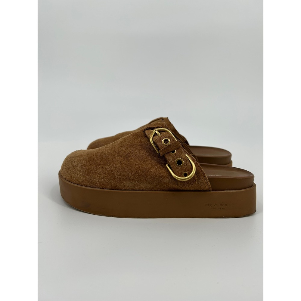 Rag & Bone Ansley Suede Platform Clogs Brown Buckle Mules Lug Sole Womens SZ 8 - Picture 2 of 16